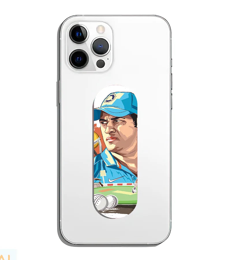 A phone grip slider applied to the back of a smartphone.