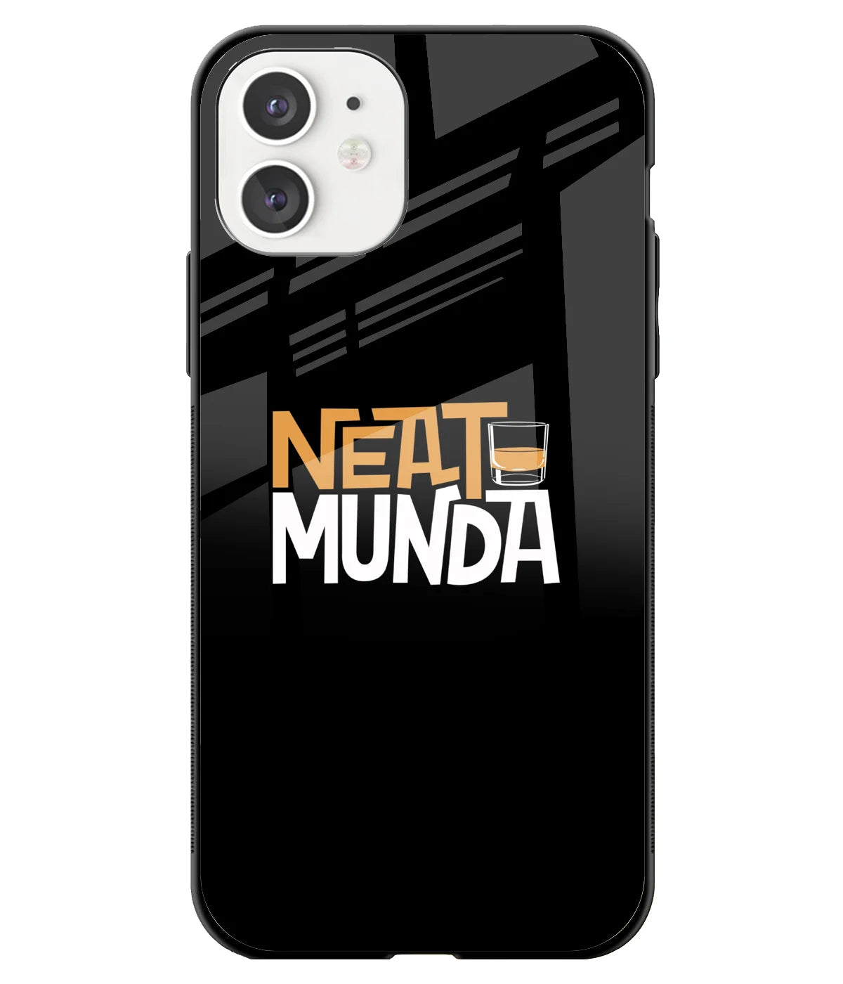 A front-on view of a glass phone case with a colorful design.