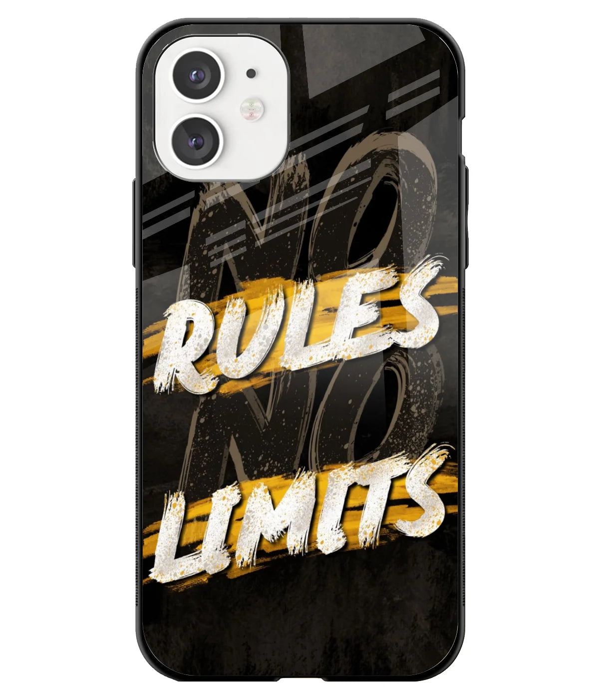 A front-on view of a glass phone case with a colorful design.