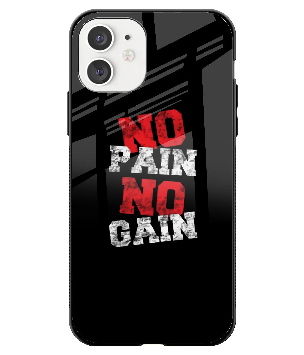A front-on view of a glass phone case with a colorful design.