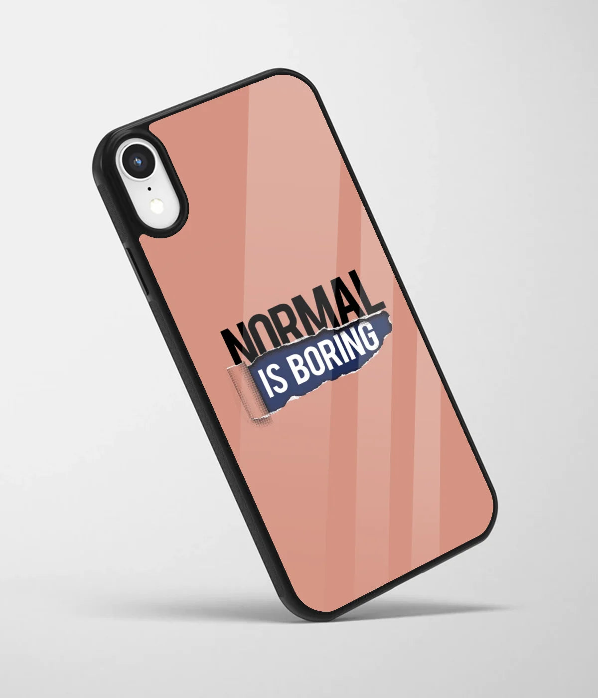An angled view of a glass phone case featuring a vibrant design.