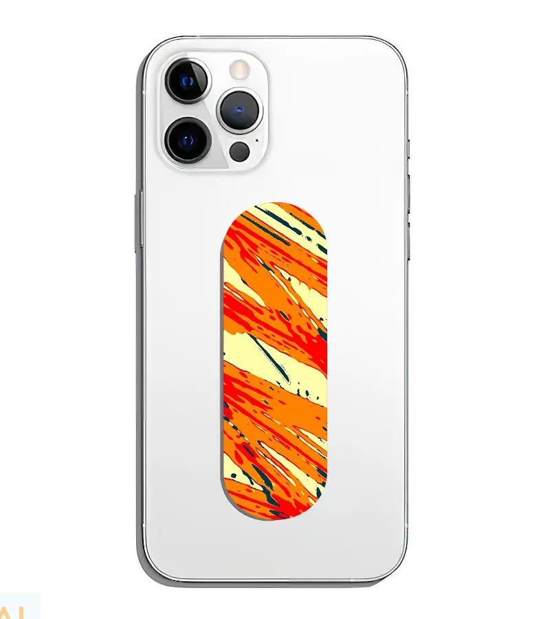 A phone grip slider applied to the back of a smartphone.