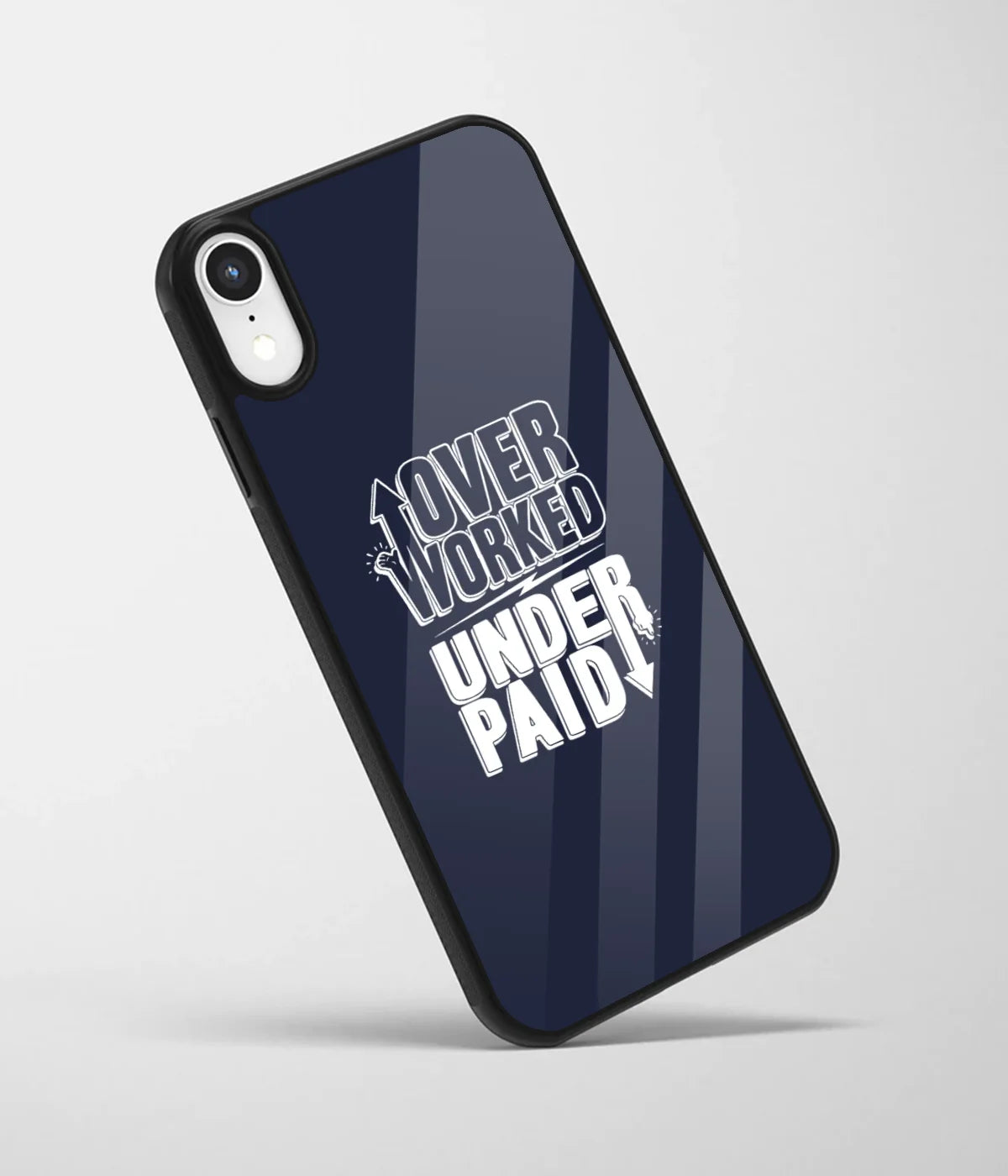 An angled view of a glass phone case featuring a vibrant design.