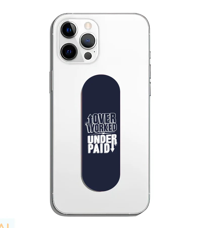 A phone grip slider applied to the back of a smartphone.