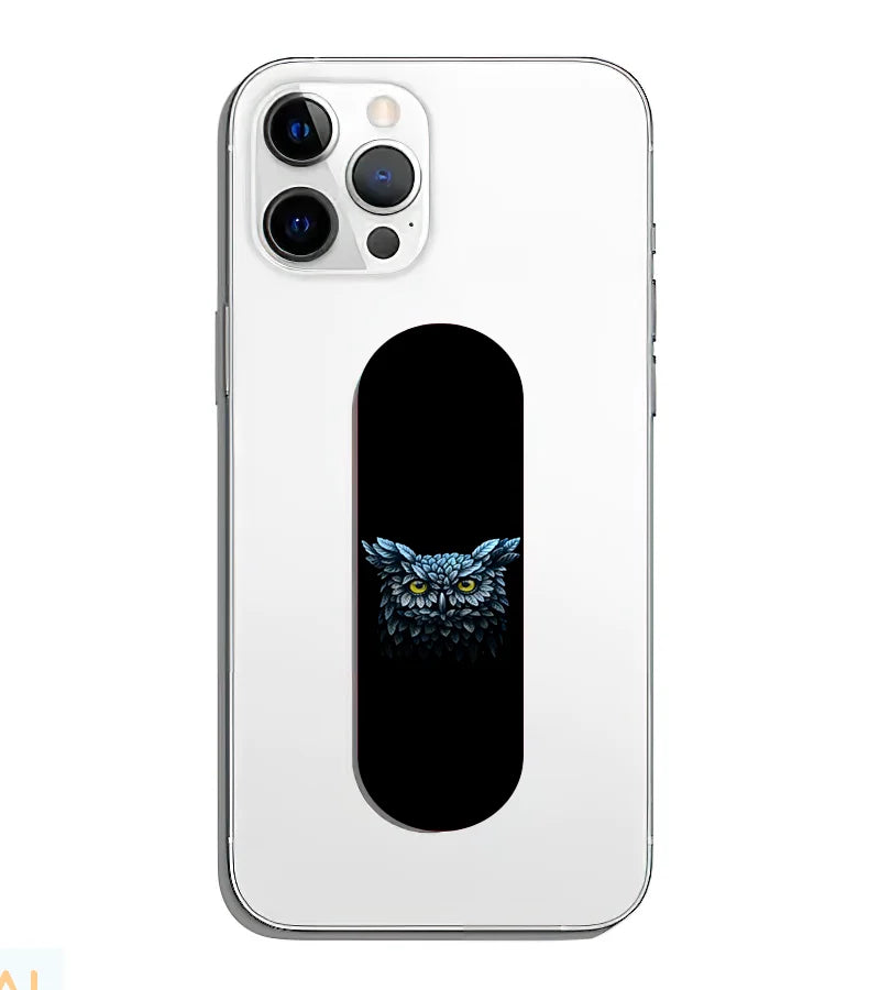 A phone grip slider applied to the back of a smartphone.