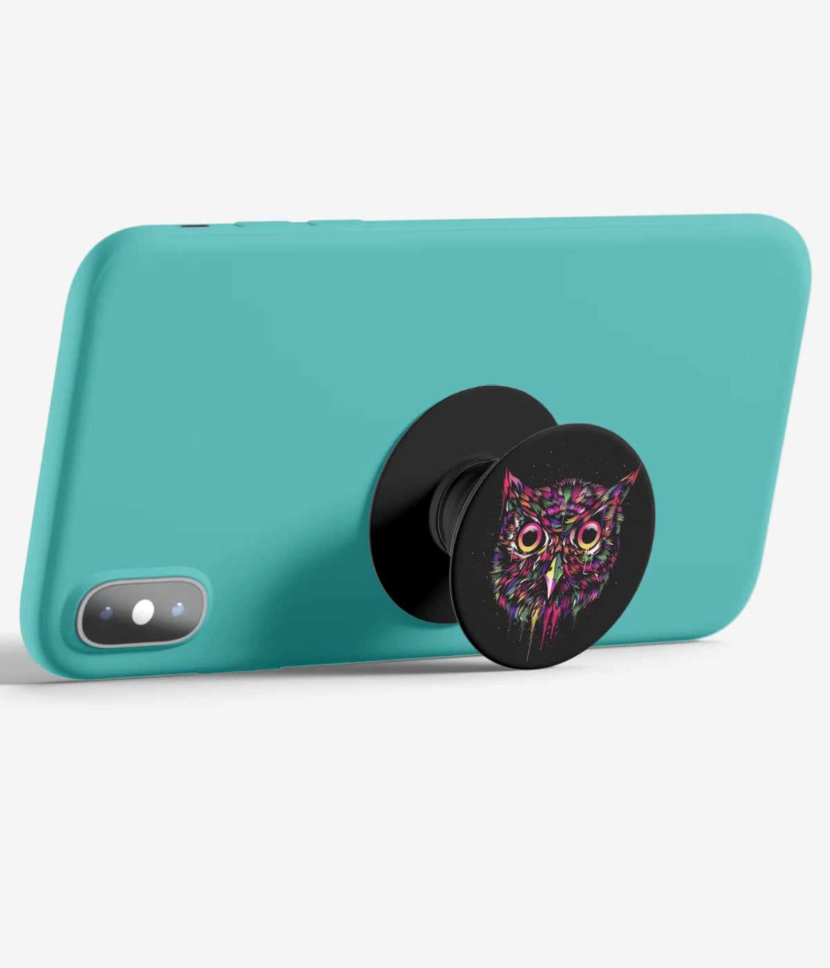 An image demonstrating how to use the phone grip as a stand to hold a mobile phone in landscape mode for hands-free viewing