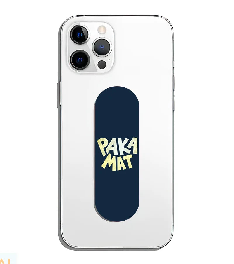 A phone grip slider applied to the back of a smartphone.