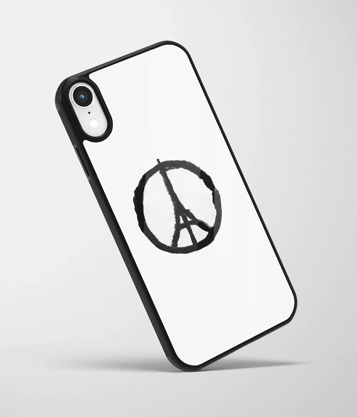 An angled view of a glass phone case featuring a vibrant design.