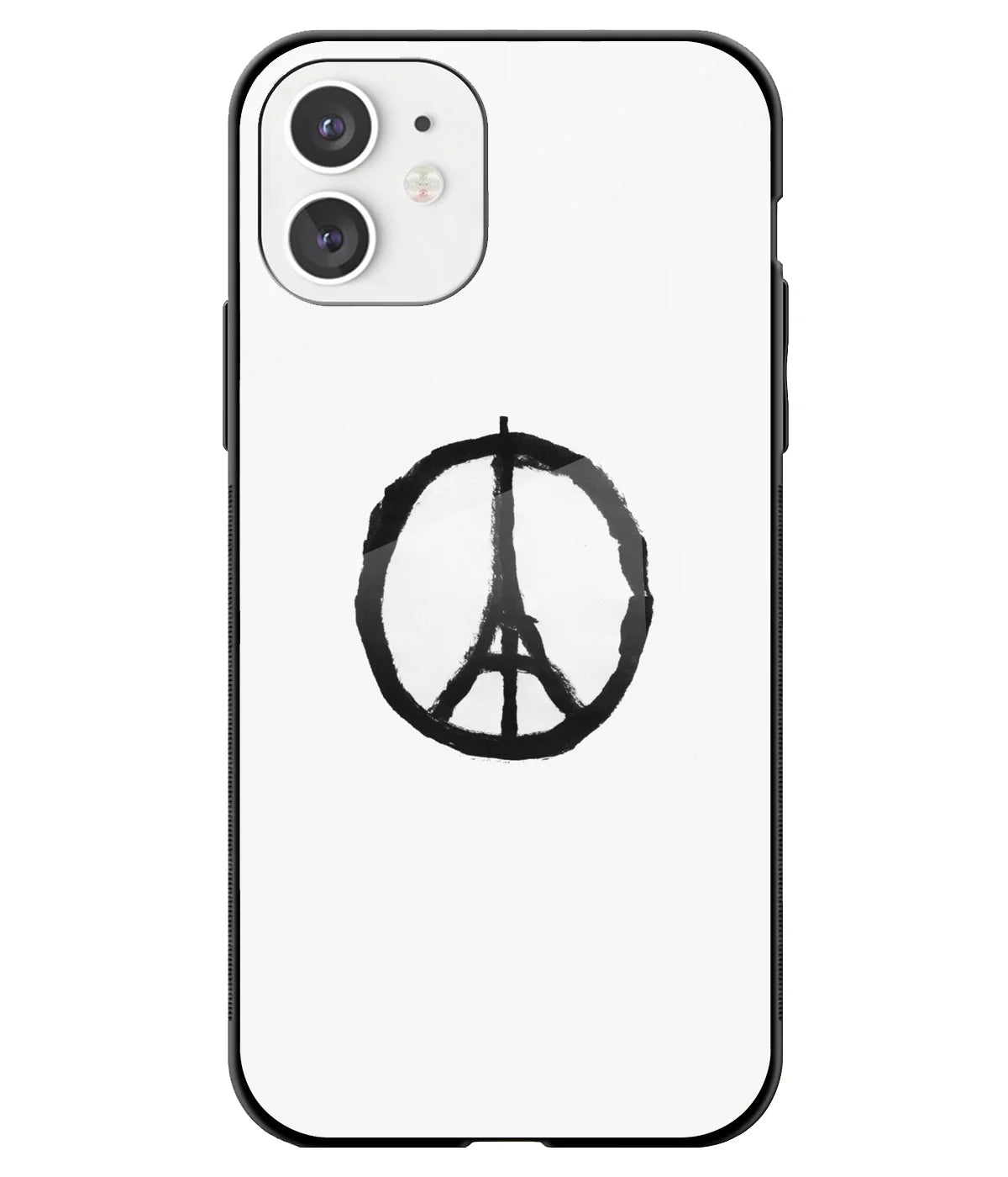 A front-on view of a glass phone case with a colorful design.