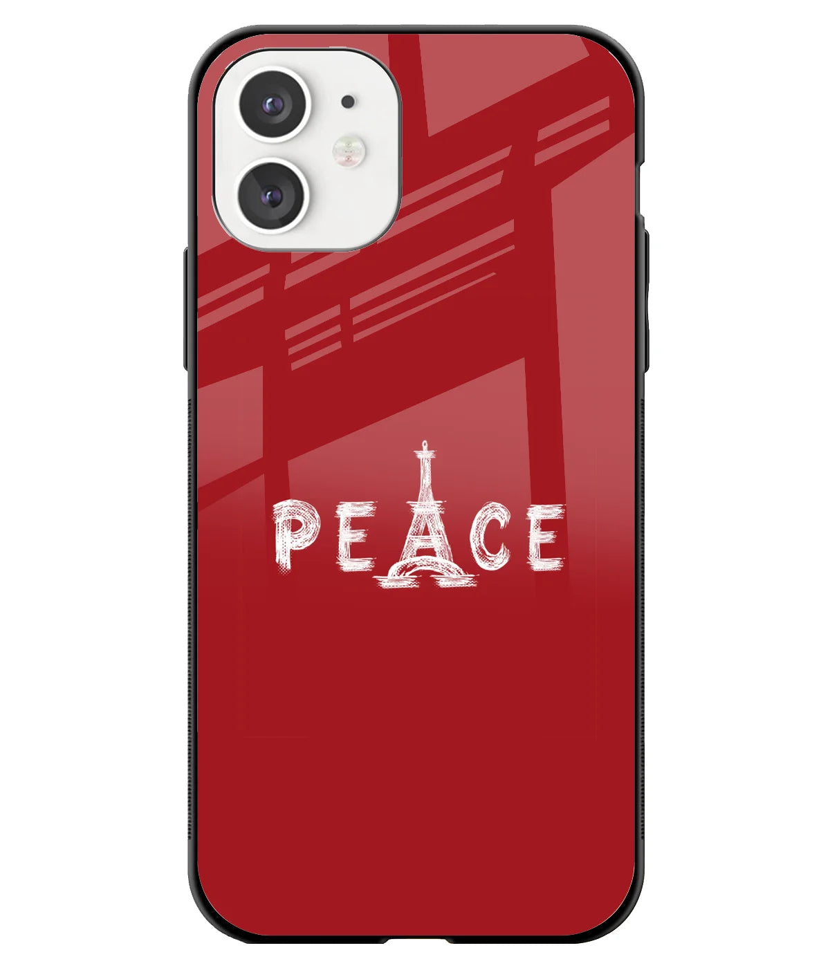 A front-on view of a glass phone case with a colorful design.