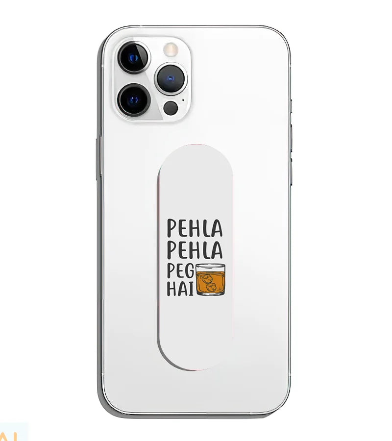 A phone grip slider applied to the back of a smartphone.