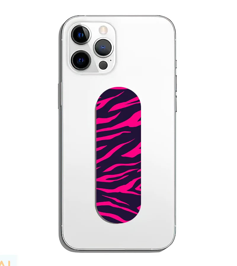 A phone grip slider applied to the back of a smartphone.