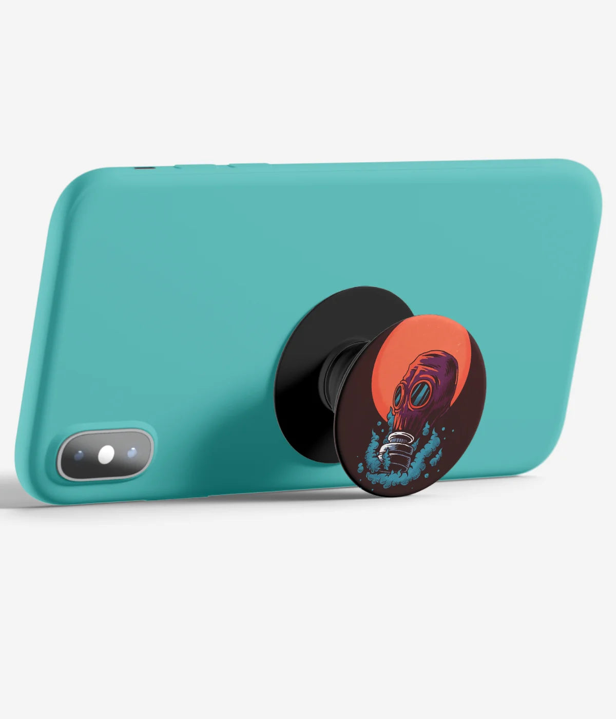 An image demonstrating how to use the phone grip as a stand to hold a mobile phone in landscape mode for hands-free viewing