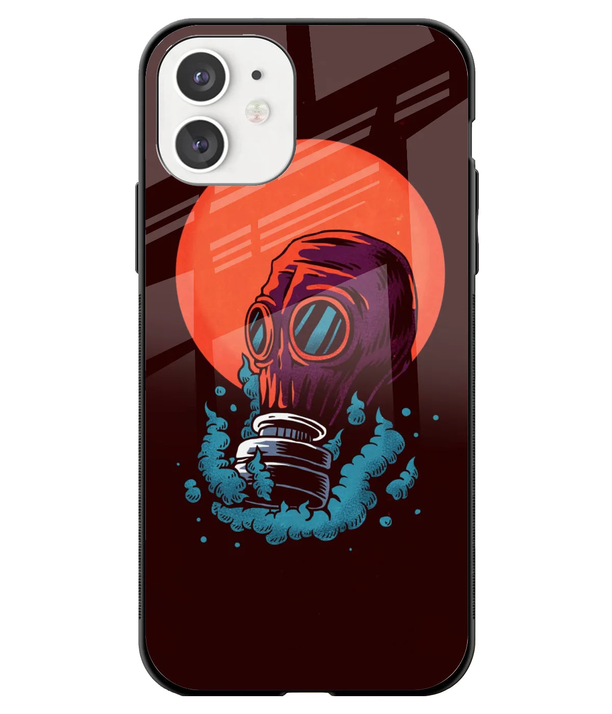 A front-on view of a glass phone case with a colorful design.