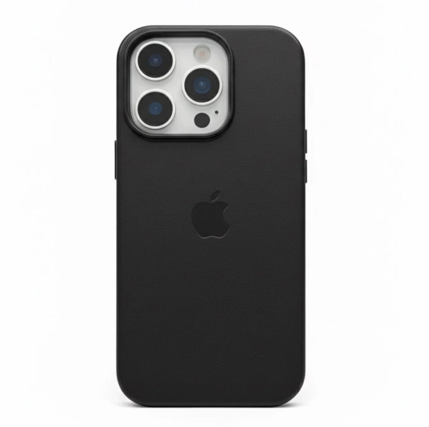 Full back view of an premium black leather iPhone case with MagSafe compatibility.