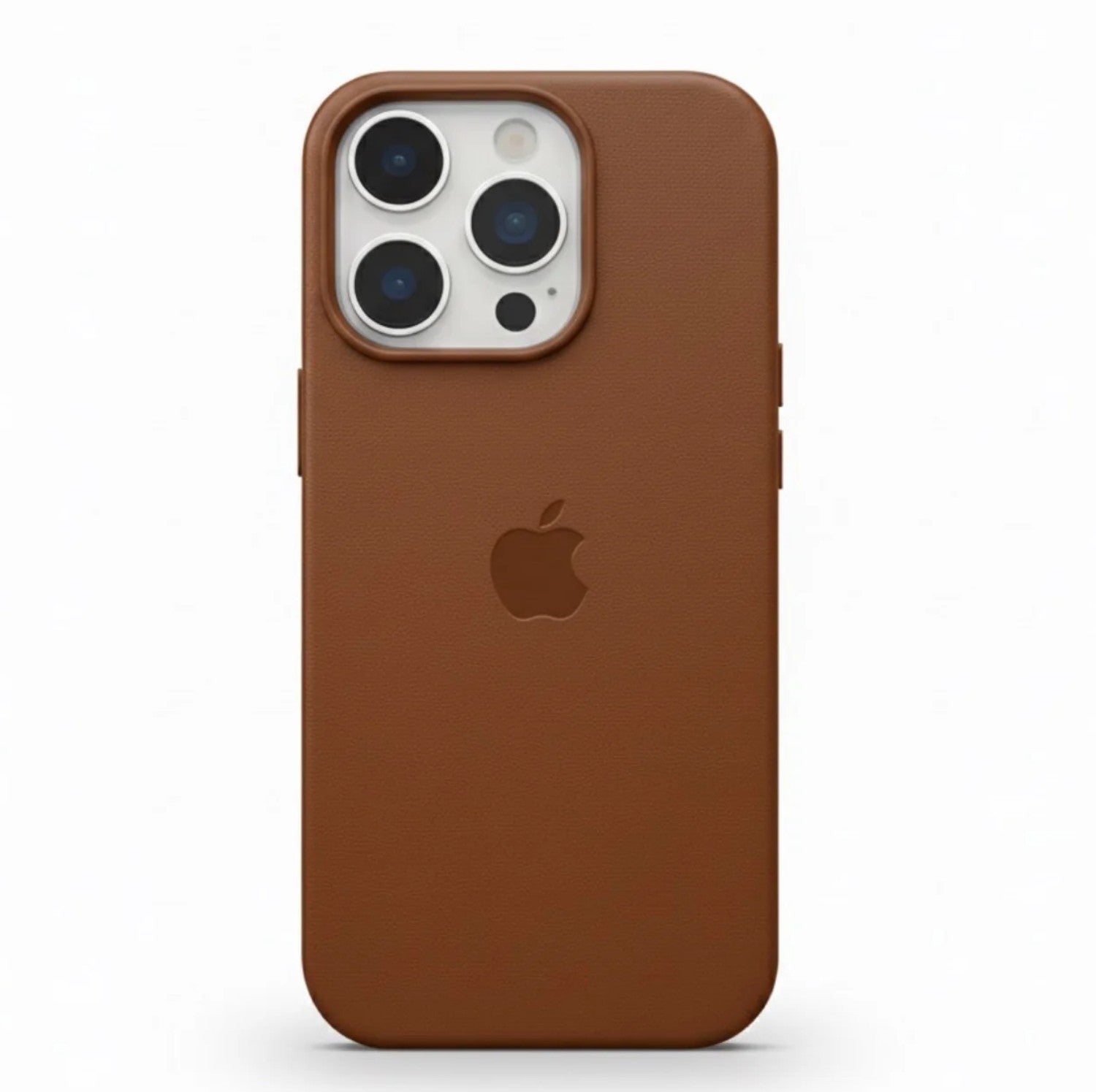 Full back view of an premium brown leather iPhone case with MagSafe compatibility.