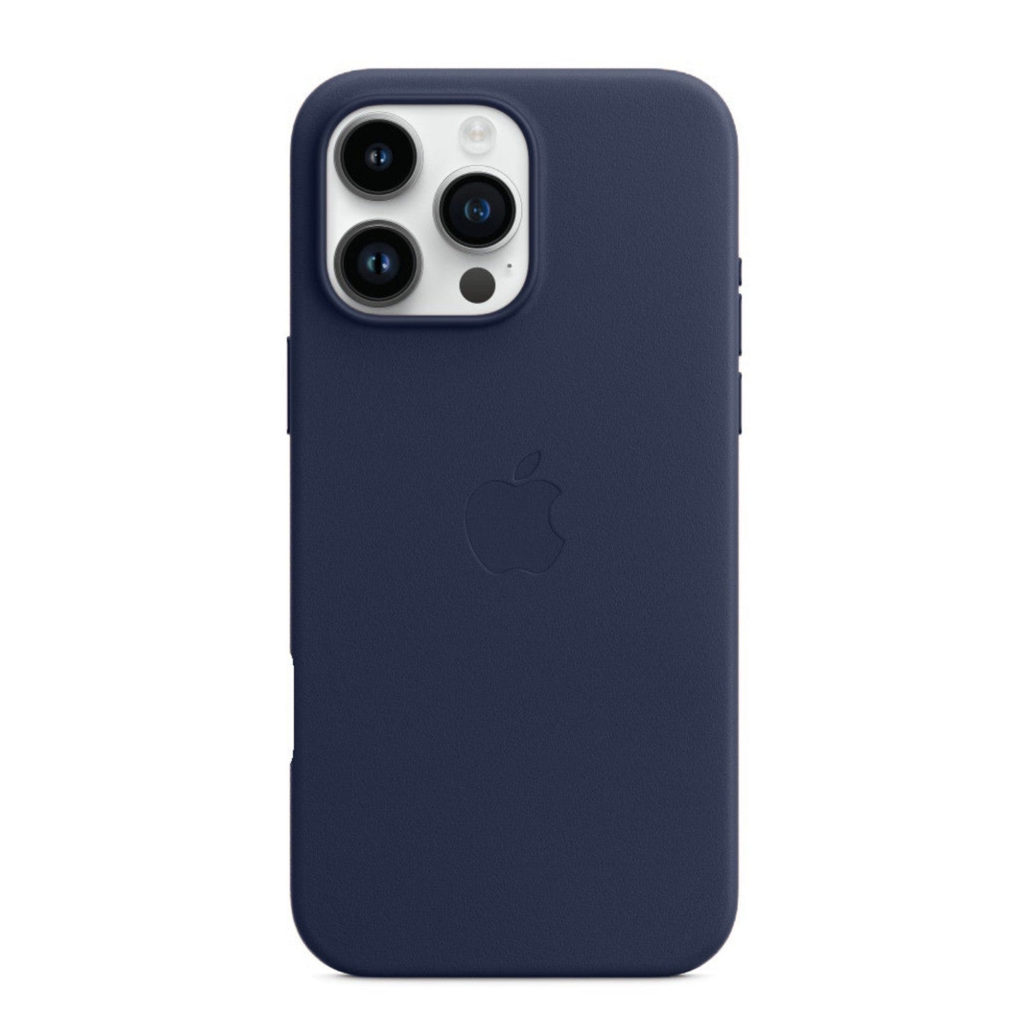 Full back view of an premium deep navy leather iPhone case with MagSafe compatibility.
