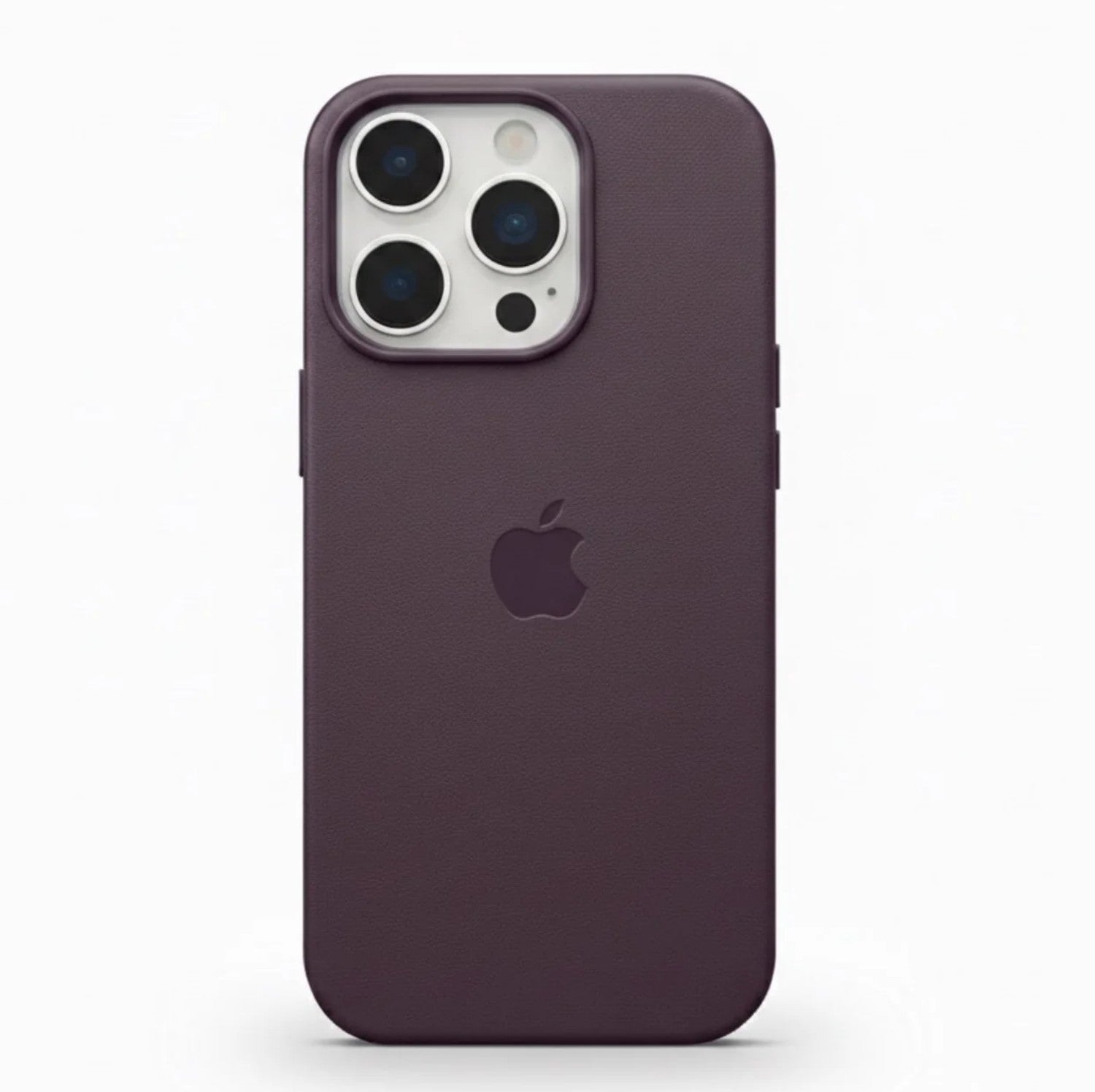 Full back view of an premium plum leather iPhone case with MagSafe compatibility.