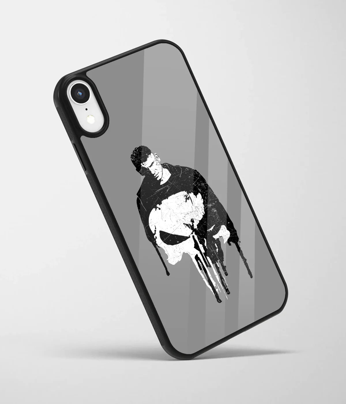 An angled view of a glass phone case featuring a vibrant design.