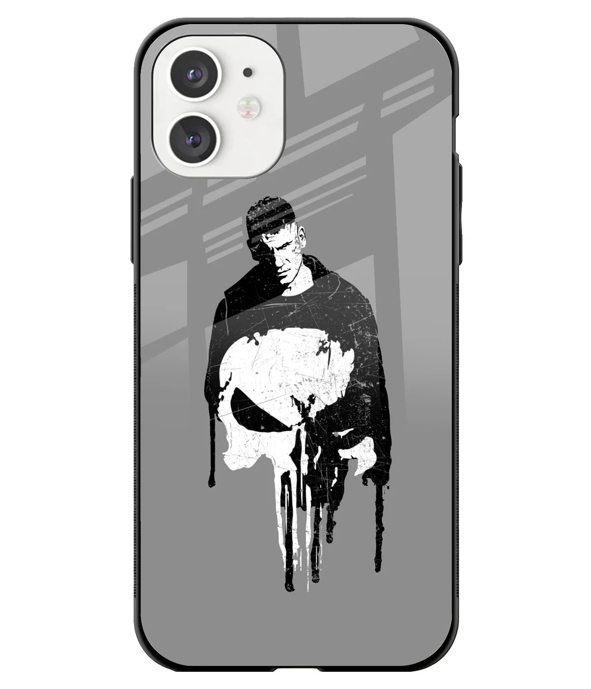 A front-on view of a glass phone case with a colorful design.