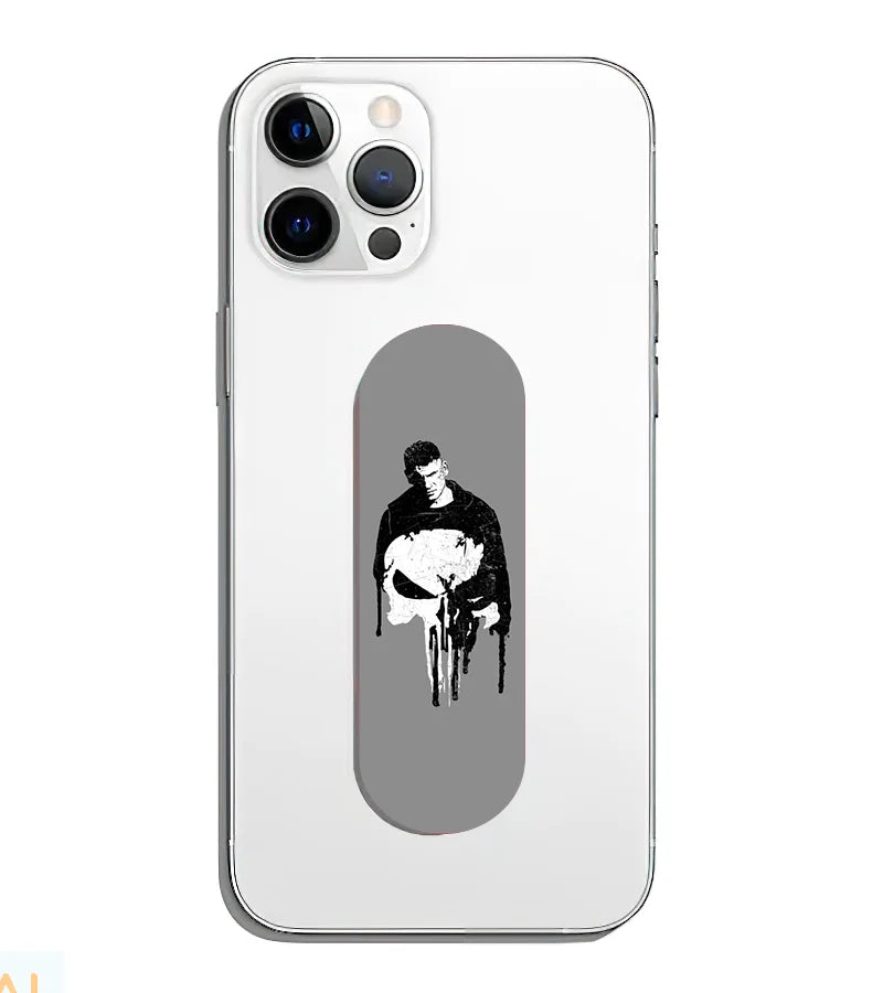 A phone grip slider applied to the back of a smartphone.