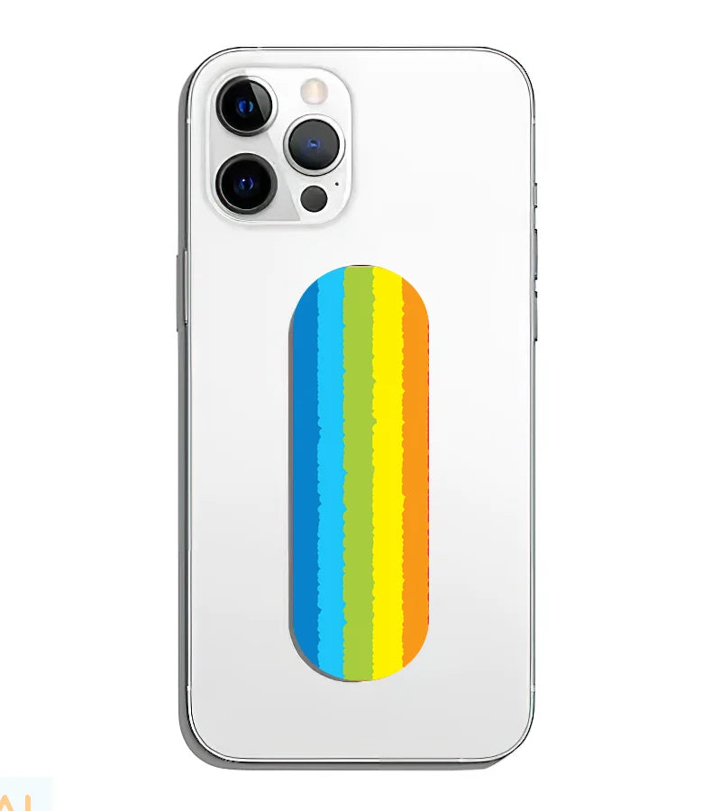 A phone grip slider applied to the back of a smartphone.