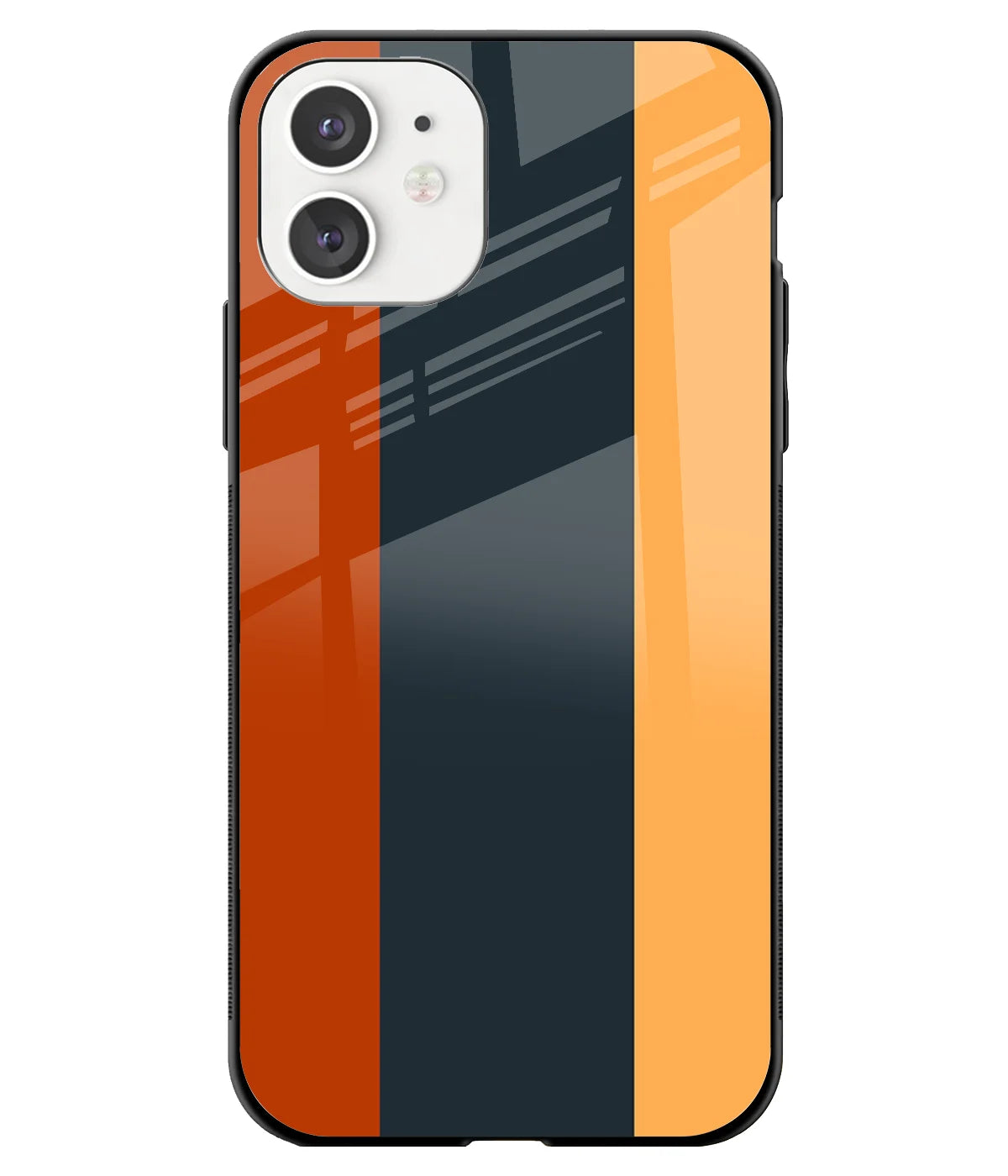 A front-on view of a glass phone case with a colorful design.