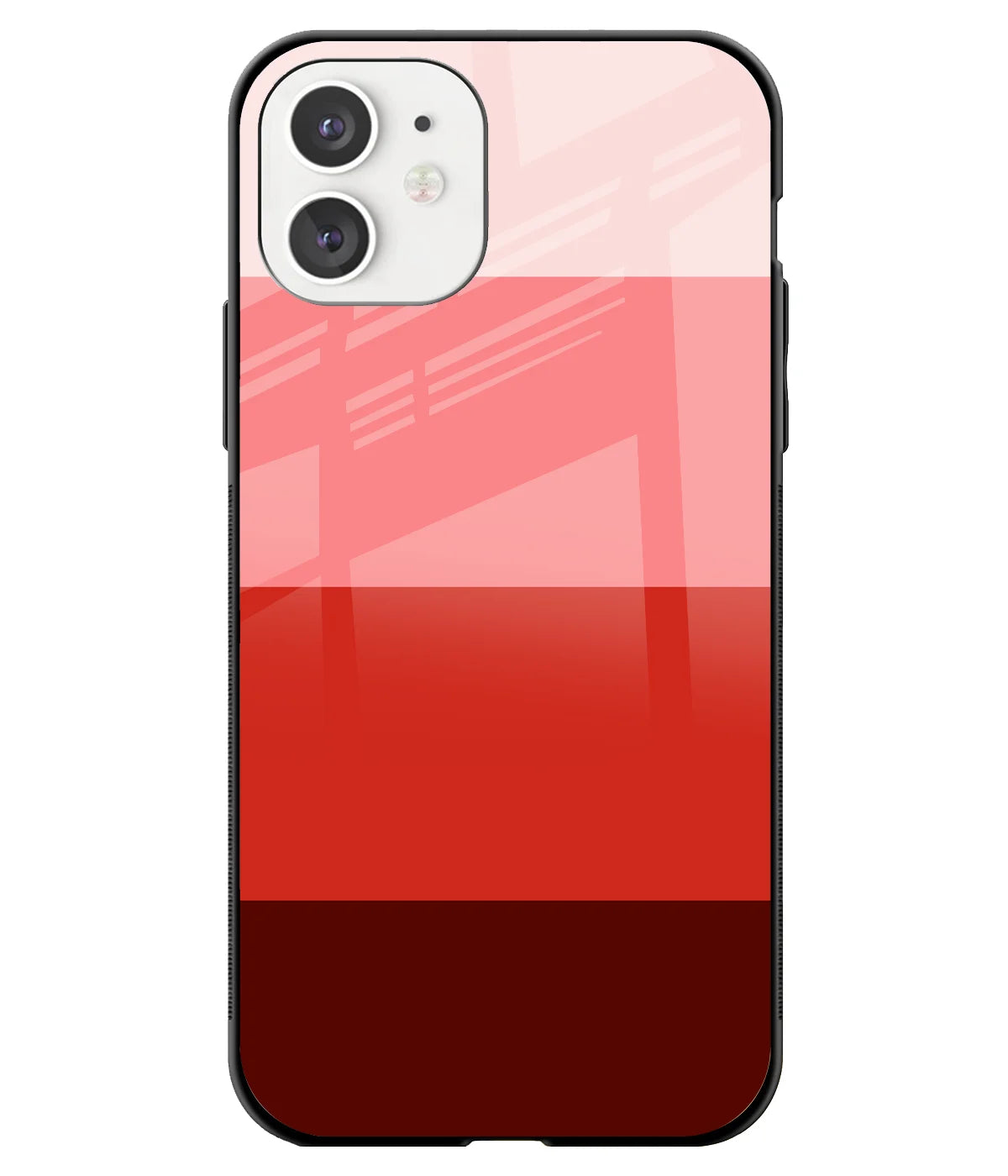 A front-on view of a glass phone case with a colorful design.