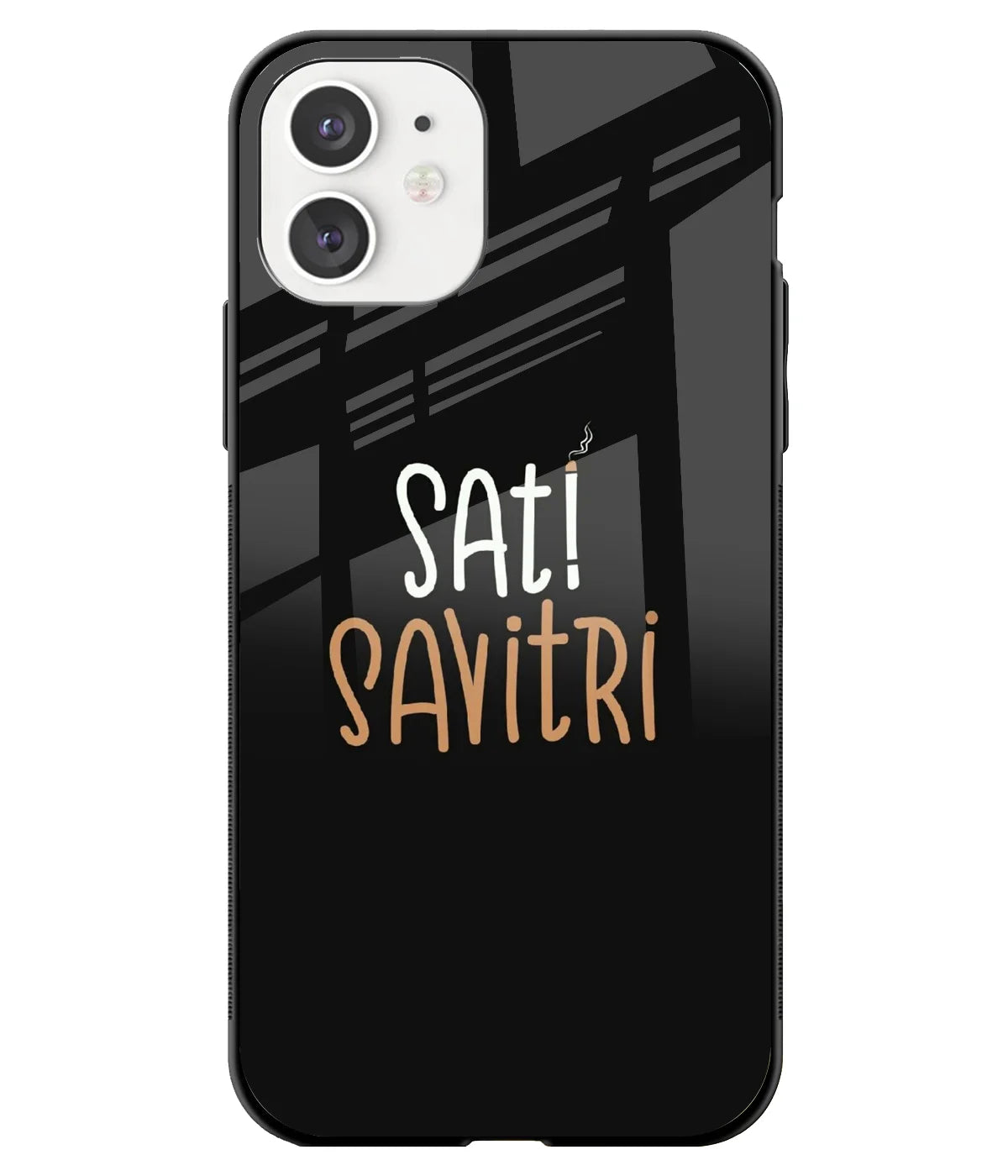 A front-on view of a glass phone case with a colorful design.