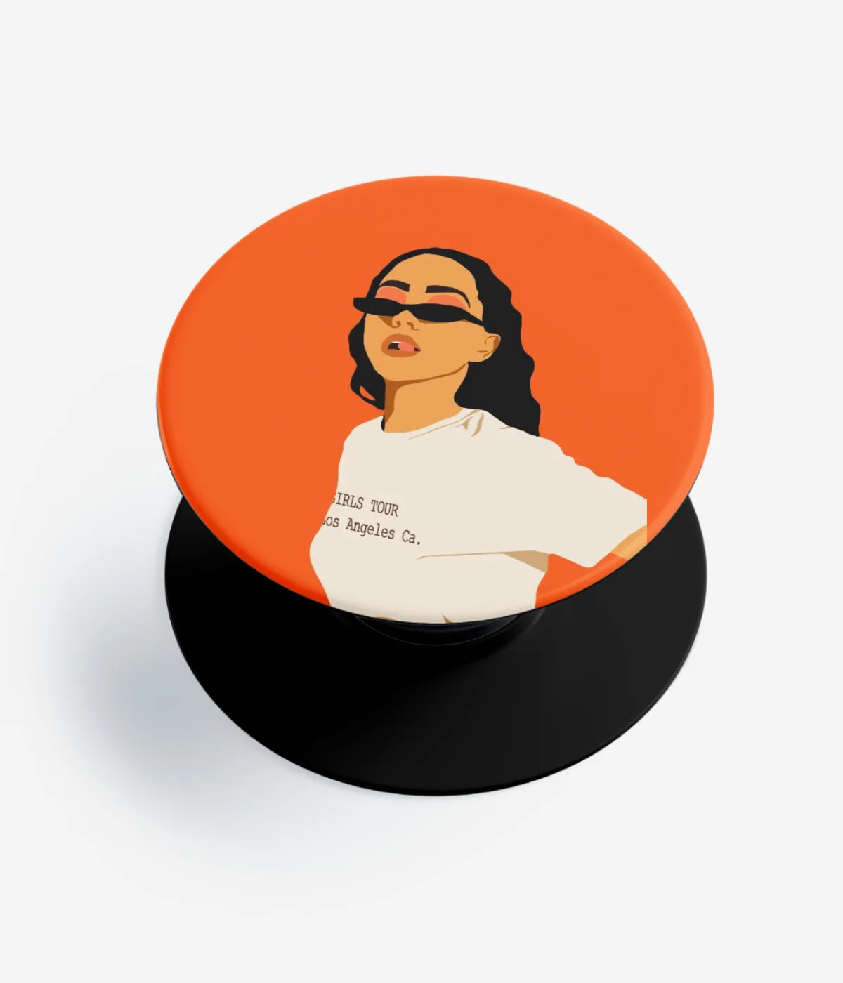 A top-down view of a phone grip holder on a clean white background