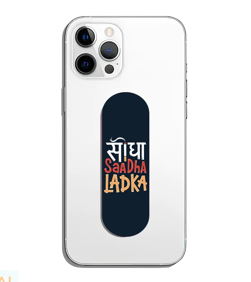 A phone grip slider applied to the back of a smartphone.