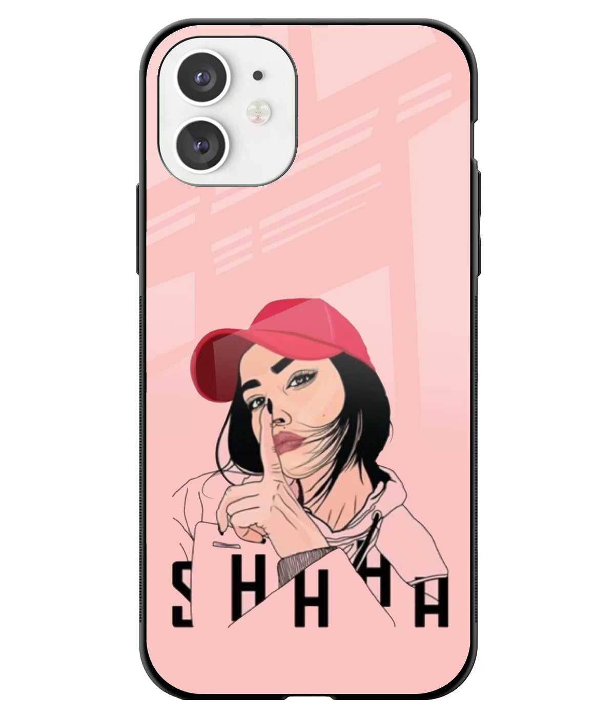 A front-on view of a glass phone case with a colorful design.