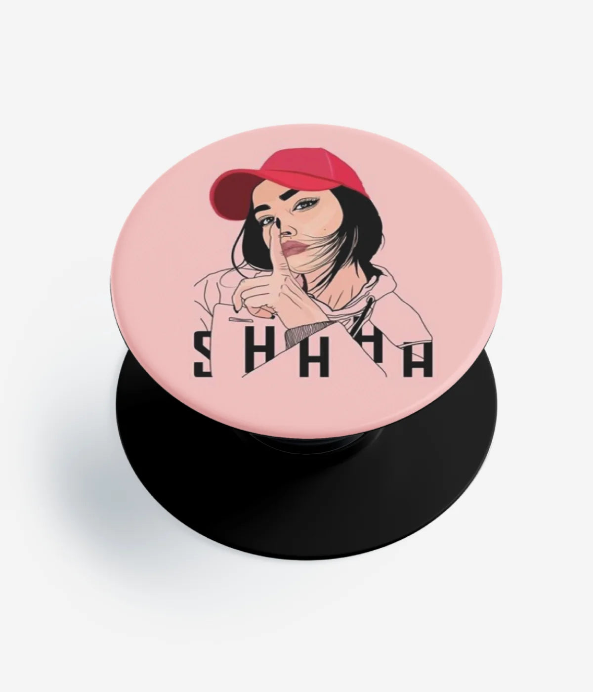 A top-down view of a phone grip holder on a clean white background