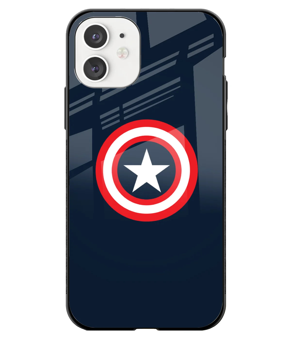 A front-on view of a glass phone case with a colorful design.