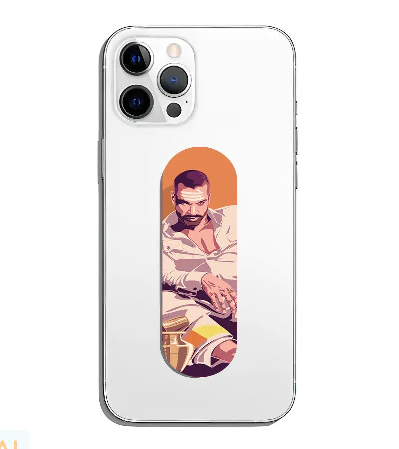 A phone grip slider applied to the back of a smartphone.