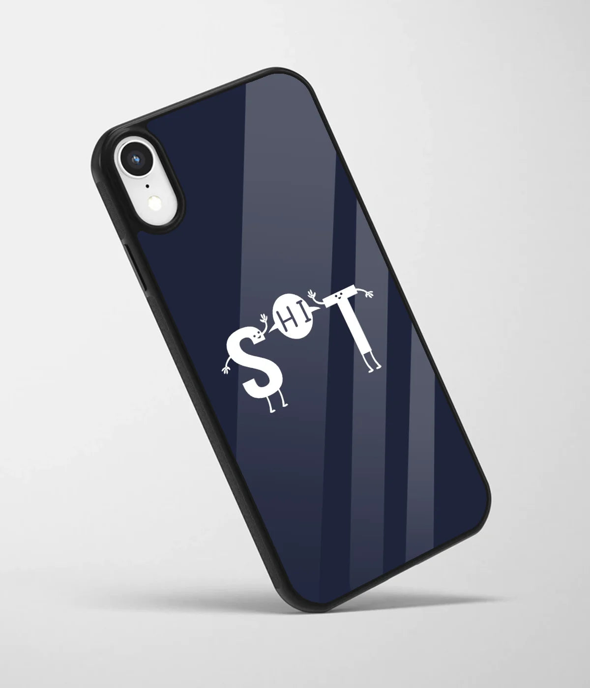 An angled view of a glass phone case featuring a vibrant design.