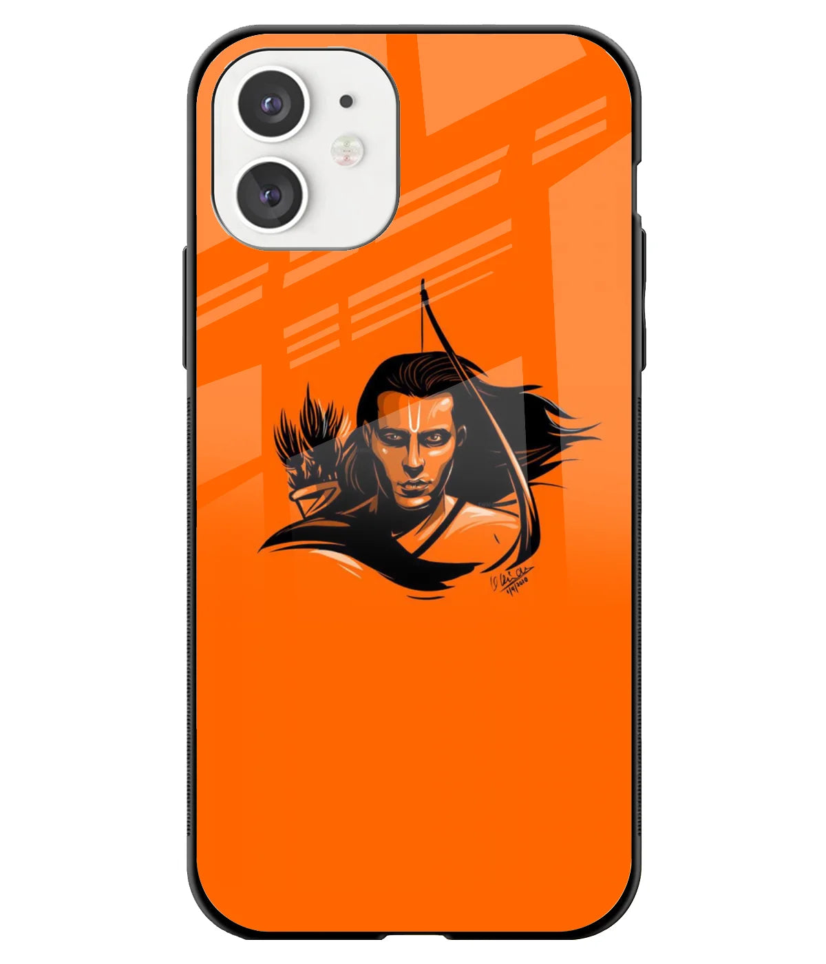 A front-on view of a glass phone case with a colorful design.