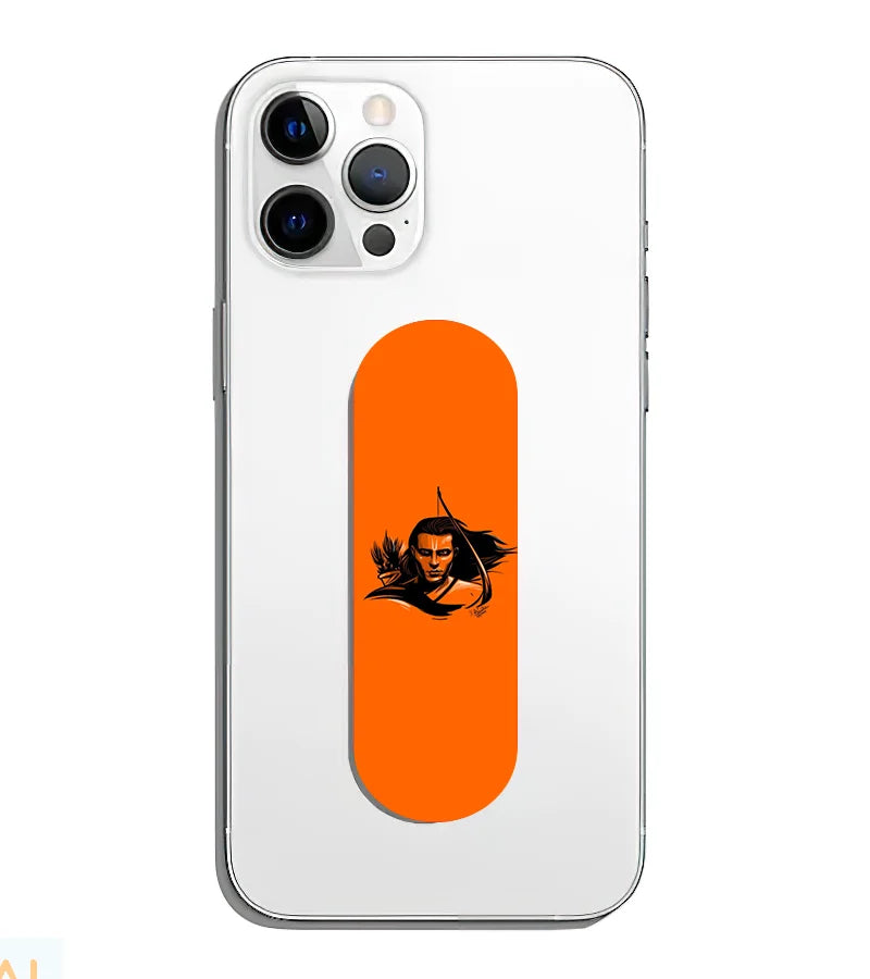 A phone grip slider applied to the back of a smartphone.