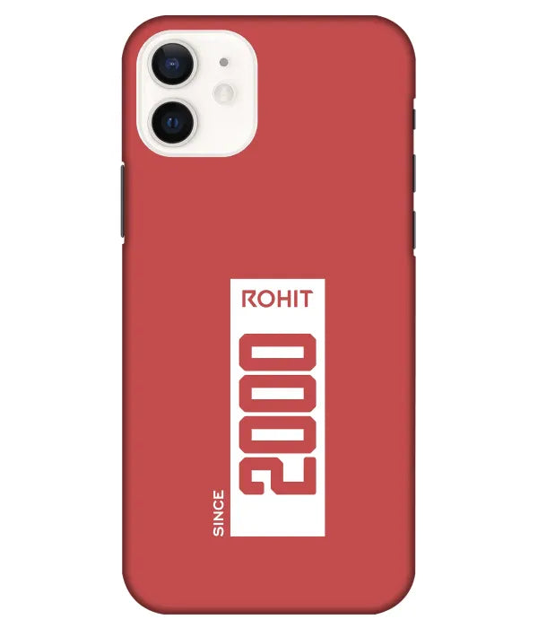 A product shot of a slim hard case with a customizable name in red color.