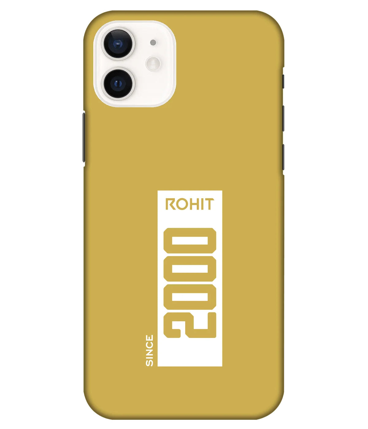 A product shot of a slim hard case with a customizable name in yellow color.
