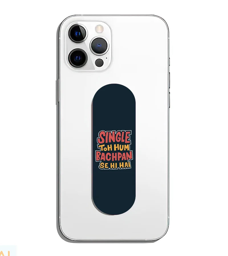 A phone grip slider applied to the back of a smartphone.