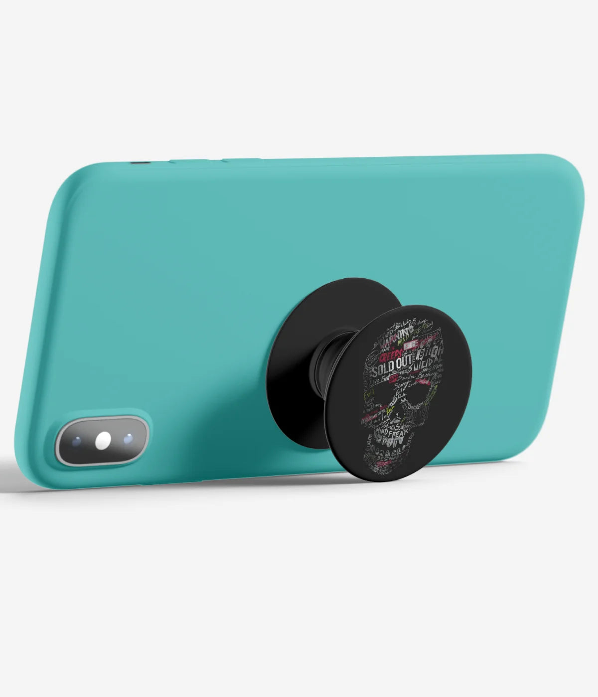 An image demonstrating how to use the phone grip as a stand to hold a mobile phone in landscape mode for hands-free viewing