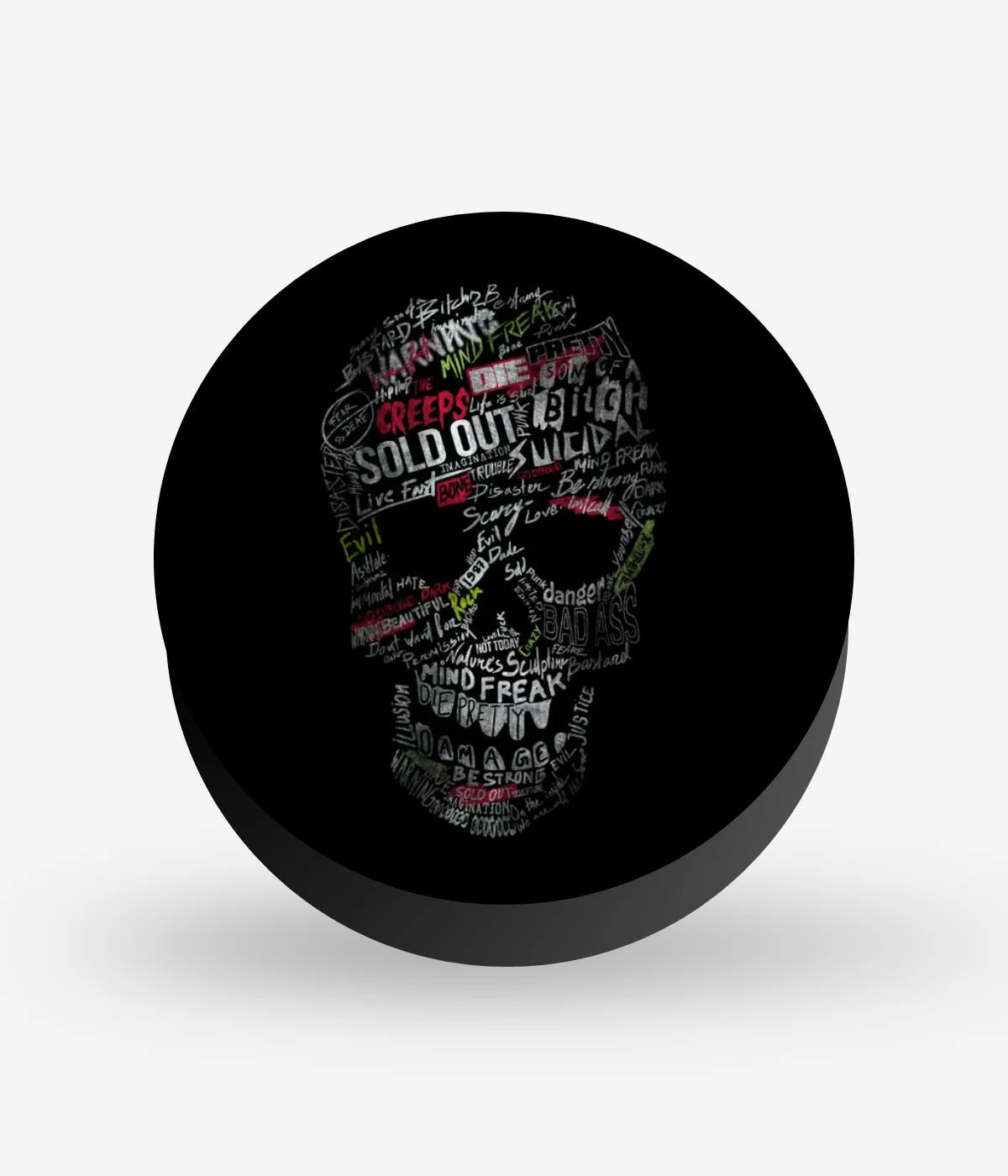 Mobile phone grip with a colorful design on a white background