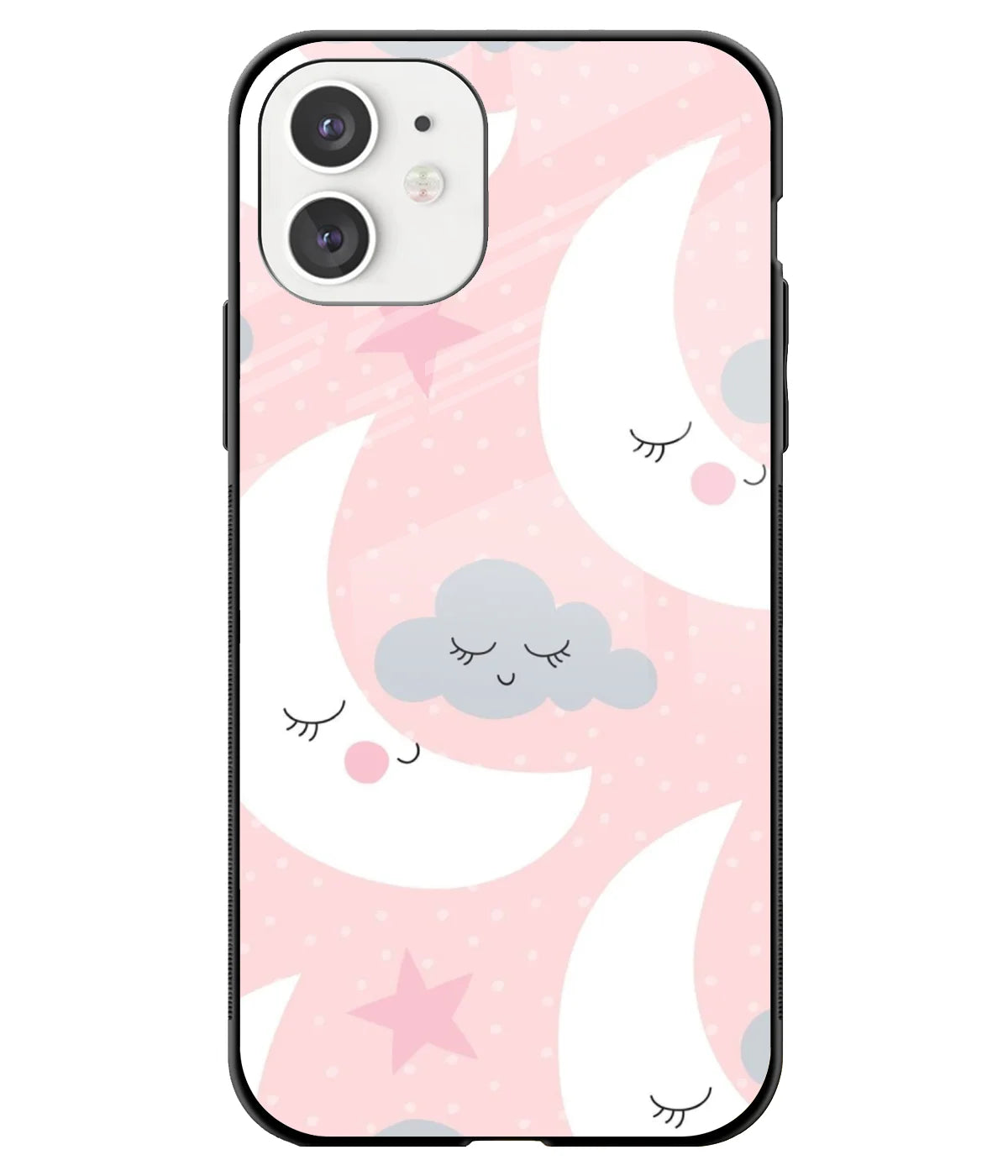 A front-on view of a glass phone case with a colorful design.
