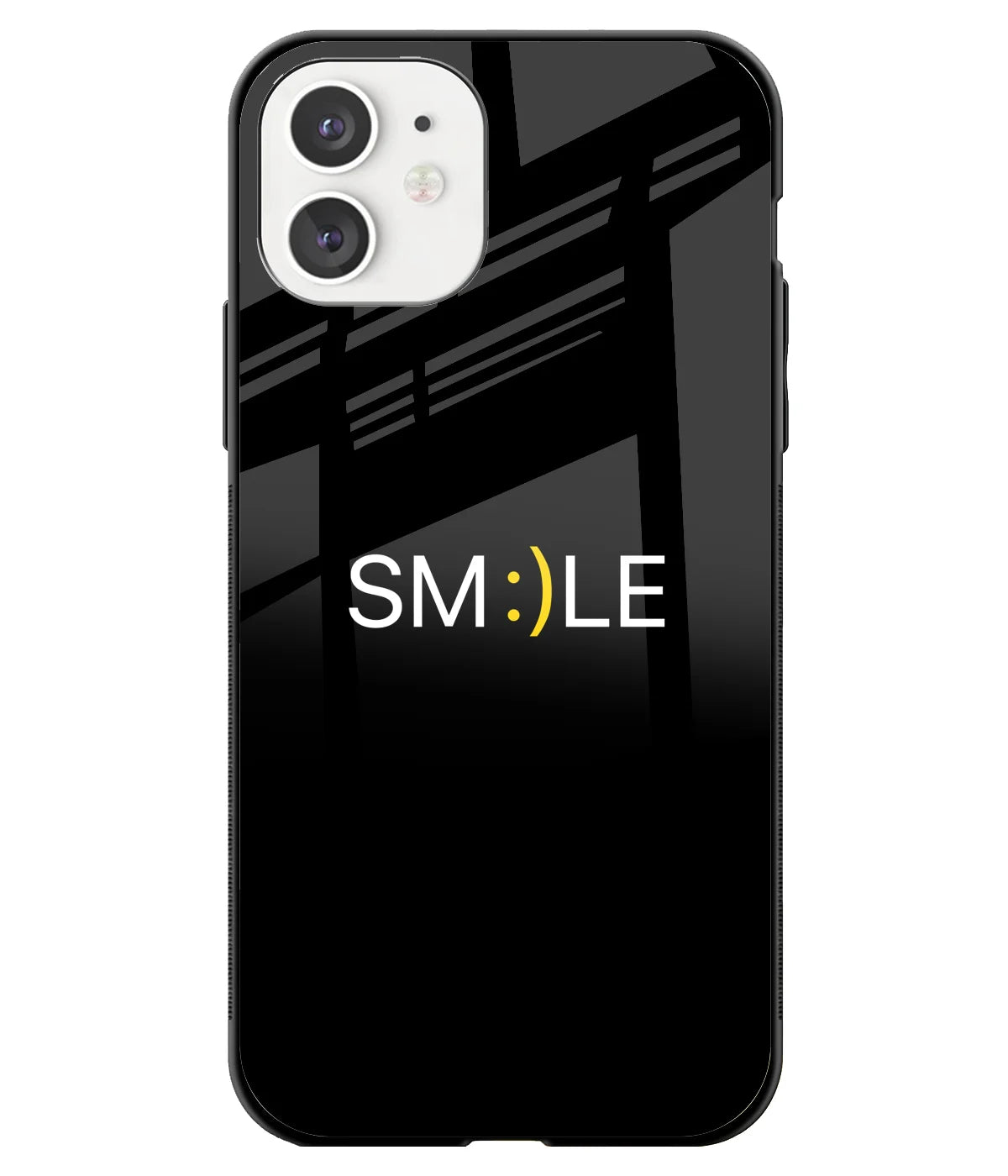 A front-on view of a glass phone case with a colorful design.