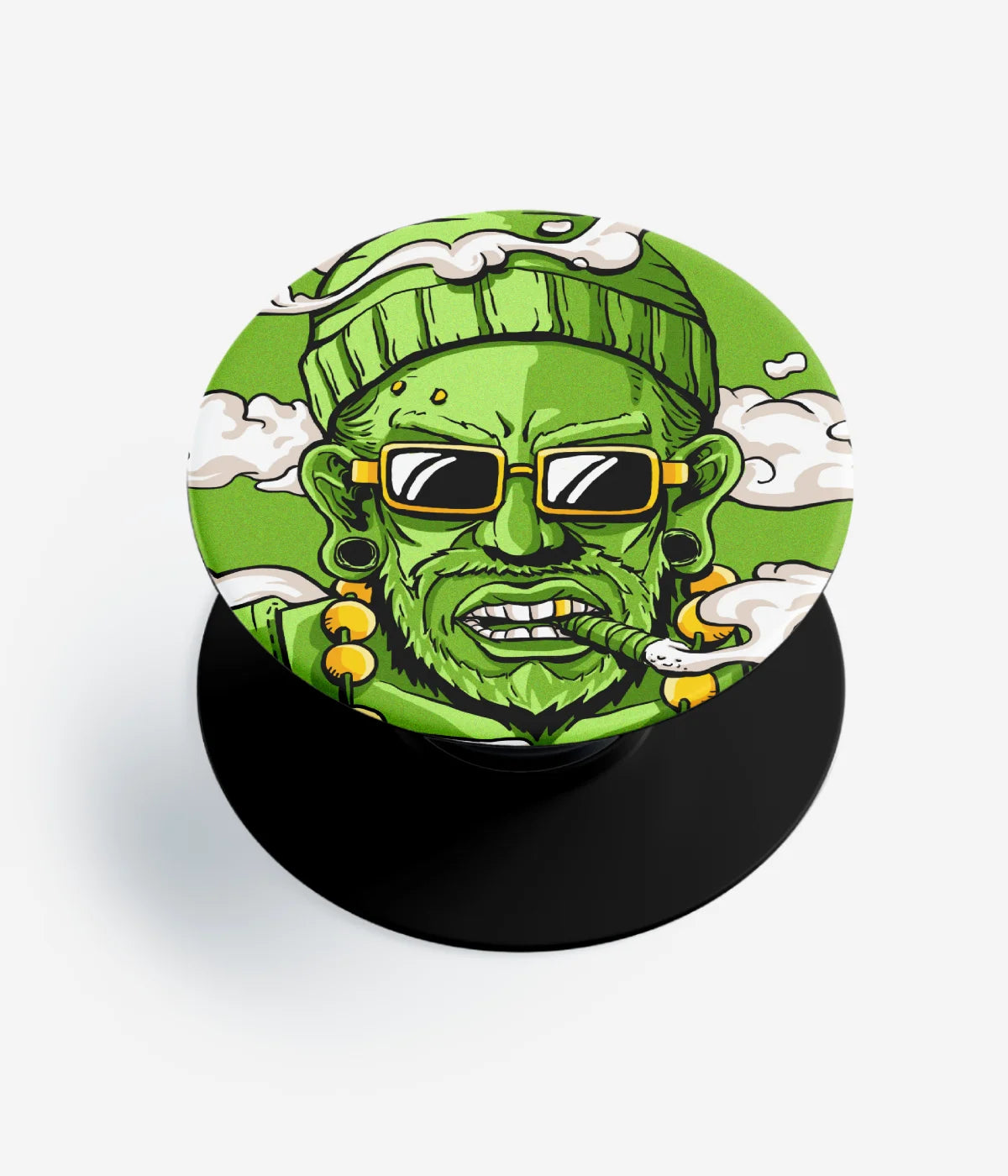 A top-down view of a phone grip holder on a clean white background