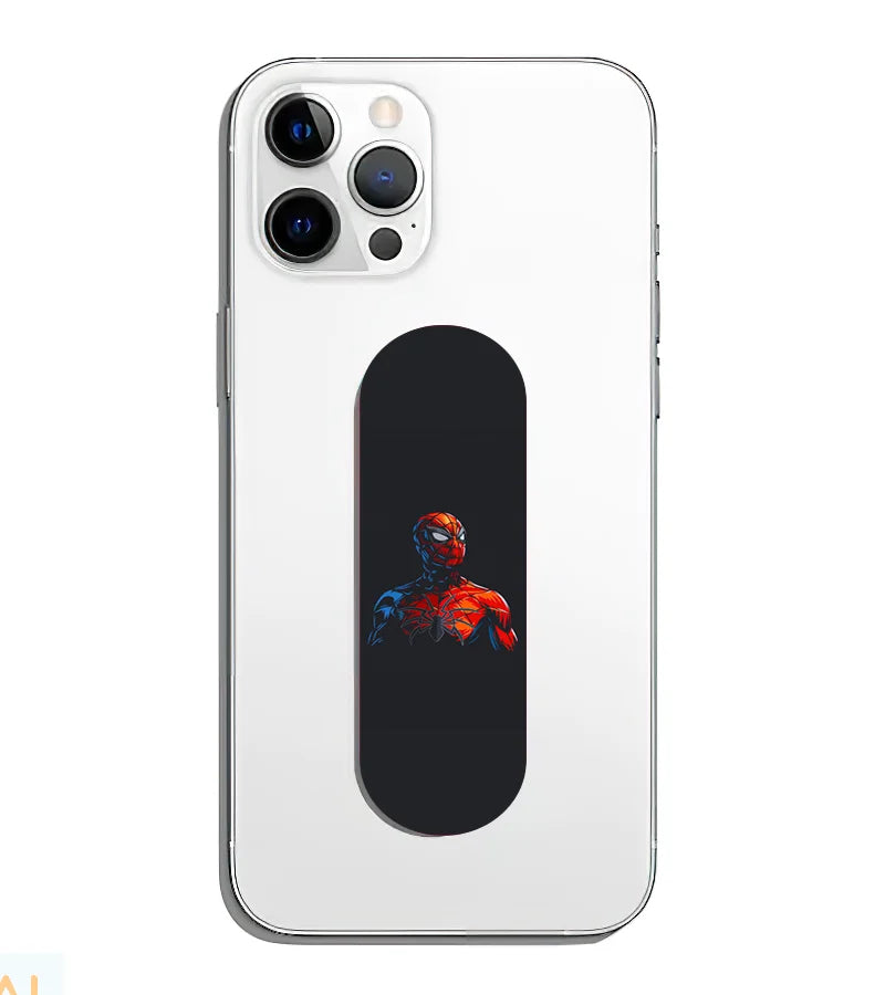 A phone grip slider applied to the back of a smartphone.