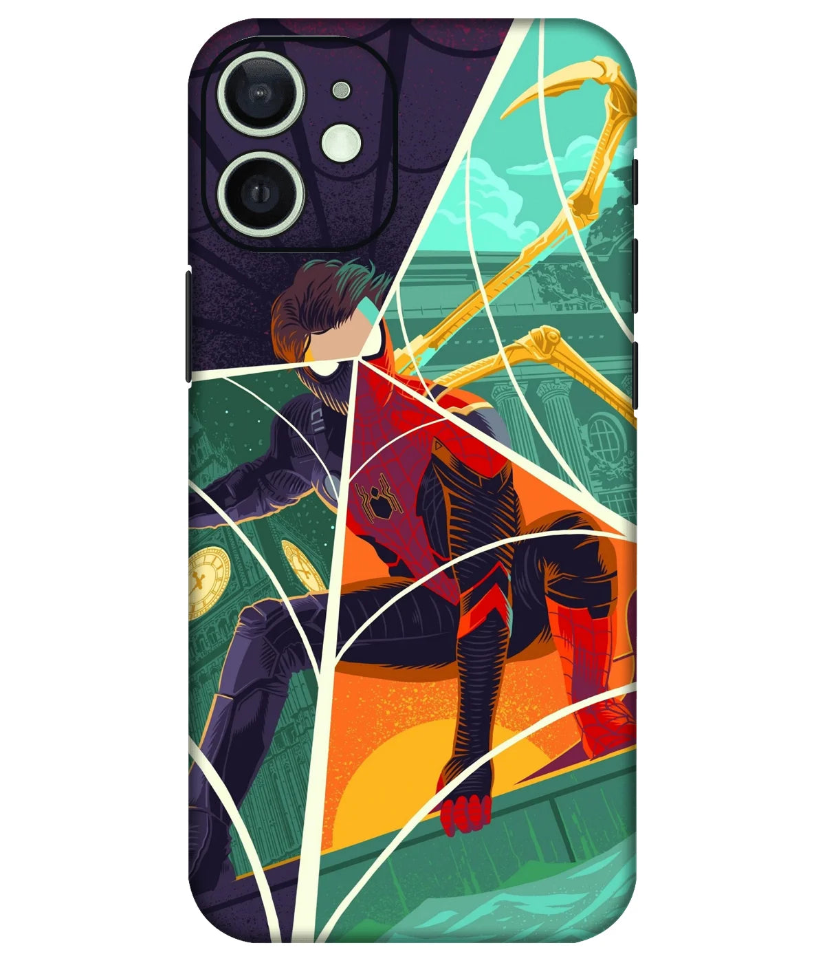 Image of a phone case featuring a mobile skin with a graphic design.