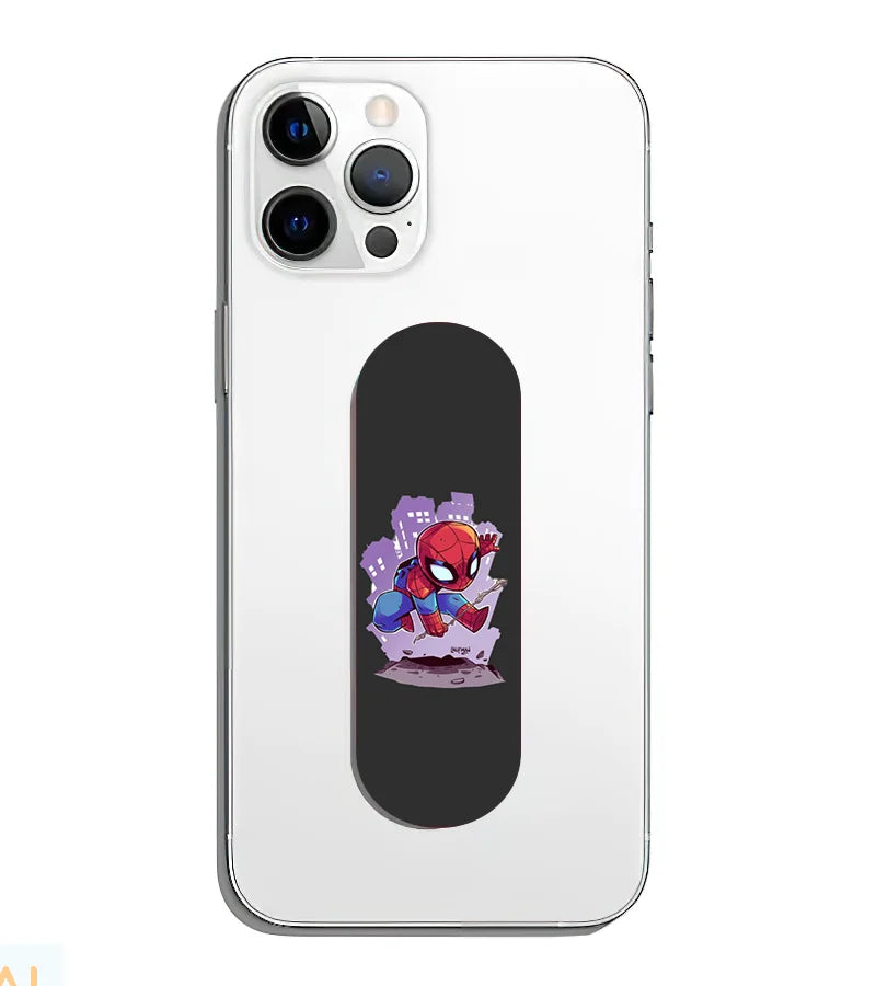 A phone grip slider applied to the back of a smartphone.
