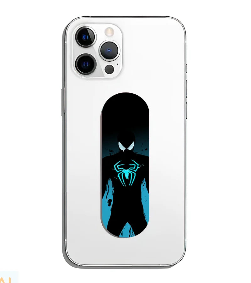 A phone grip slider applied to the back of a smartphone.